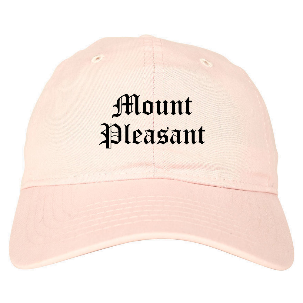 Mount Pleasant Michigan MI Old English Mens Dad Hat Baseball Cap Pink