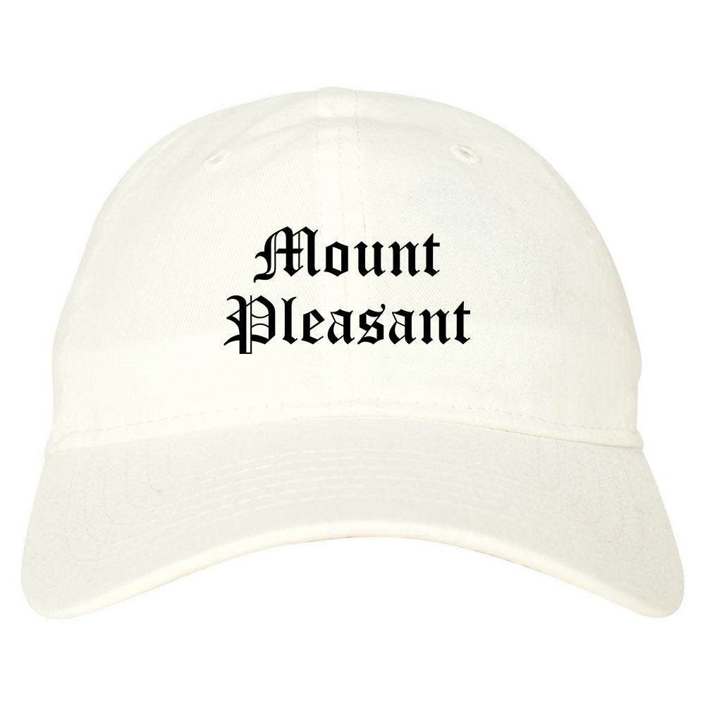 Mount Pleasant Michigan MI Old English Mens Dad Hat Baseball Cap White