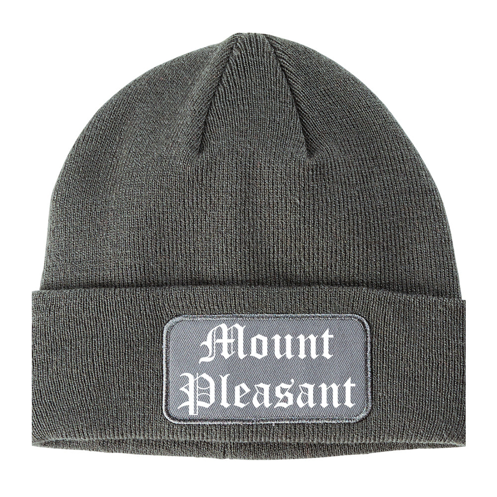 Mount Pleasant Michigan MI Old English Mens Knit Beanie Hat Cap Grey