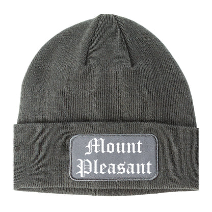 Mount Pleasant Michigan MI Old English Mens Knit Beanie Hat Cap Grey