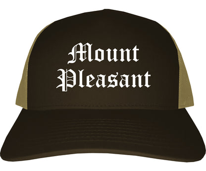 Mount Pleasant Pennsylvania PA Old English Mens Trucker Hat Cap Brown