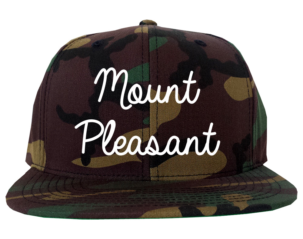 Mount Pleasant Pennsylvania PA Script Mens Snapback Hat Army Camo