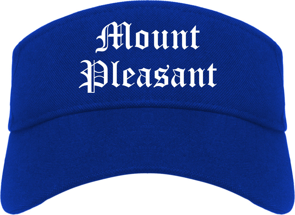 Mount Pleasant Wisconsin WI Old English Mens Visor Cap Hat Royal Blue