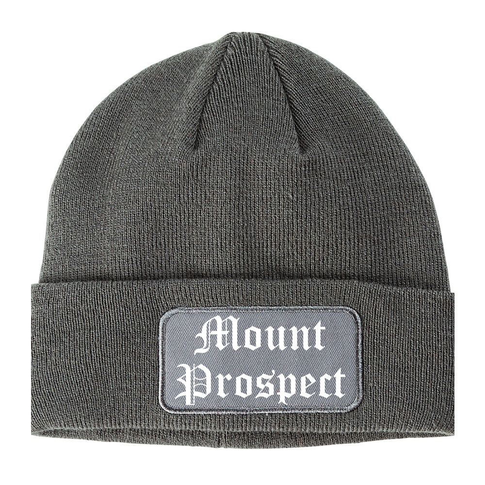 Mount Prospect Illinois IL Old English Mens Knit Beanie Hat Cap Grey