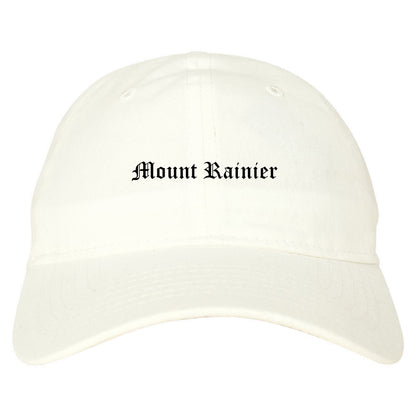 Mount Rainier Maryland MD Old English Mens Dad Hat Baseball Cap White