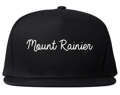 Mount Rainier Maryland MD Script Mens Snapback Hat Black