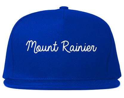 Mount Rainier Maryland MD Script Mens Snapback Hat Royal Blue