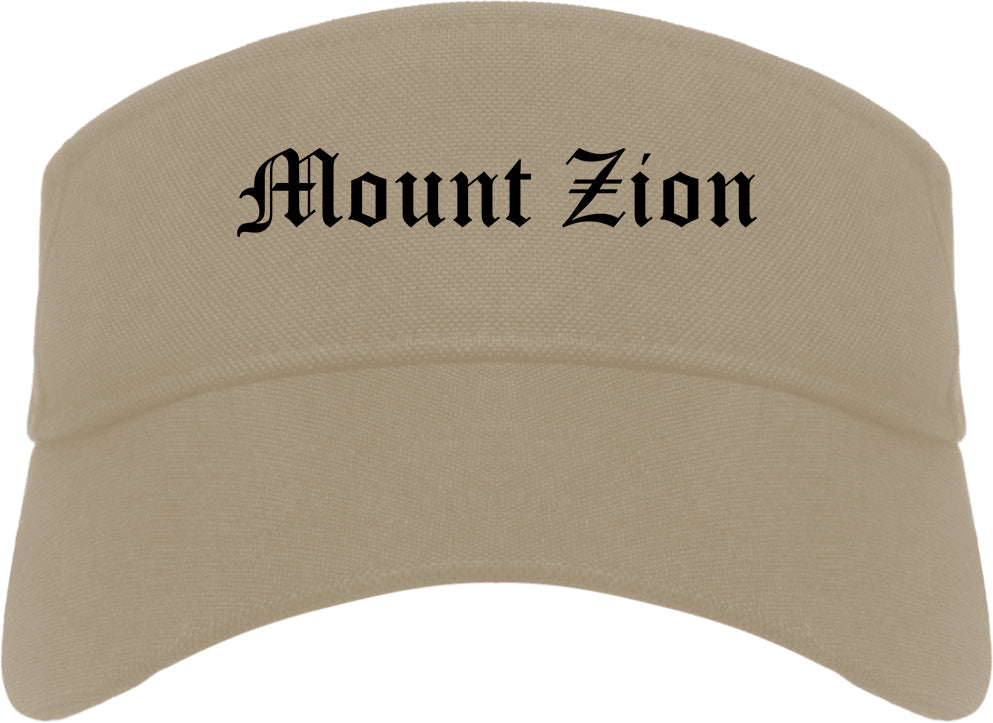 Mount Zion Illinois IL Old English Mens Visor Cap Hat Khaki