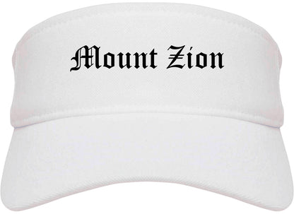 Mount Zion Illinois IL Old English Mens Visor Cap Hat White