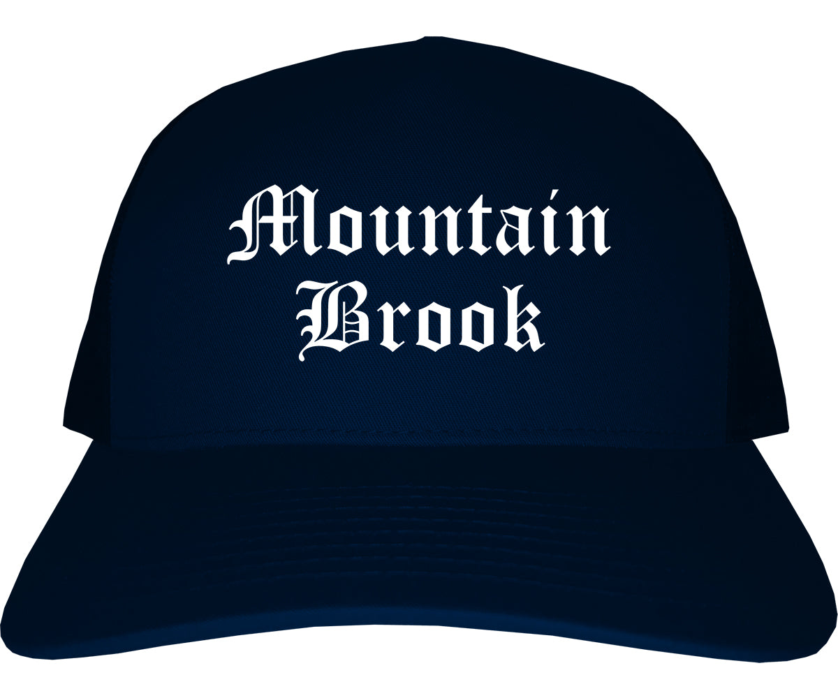 Mountain Brook Alabama AL Old English Mens Trucker Hat Cap Navy Blue