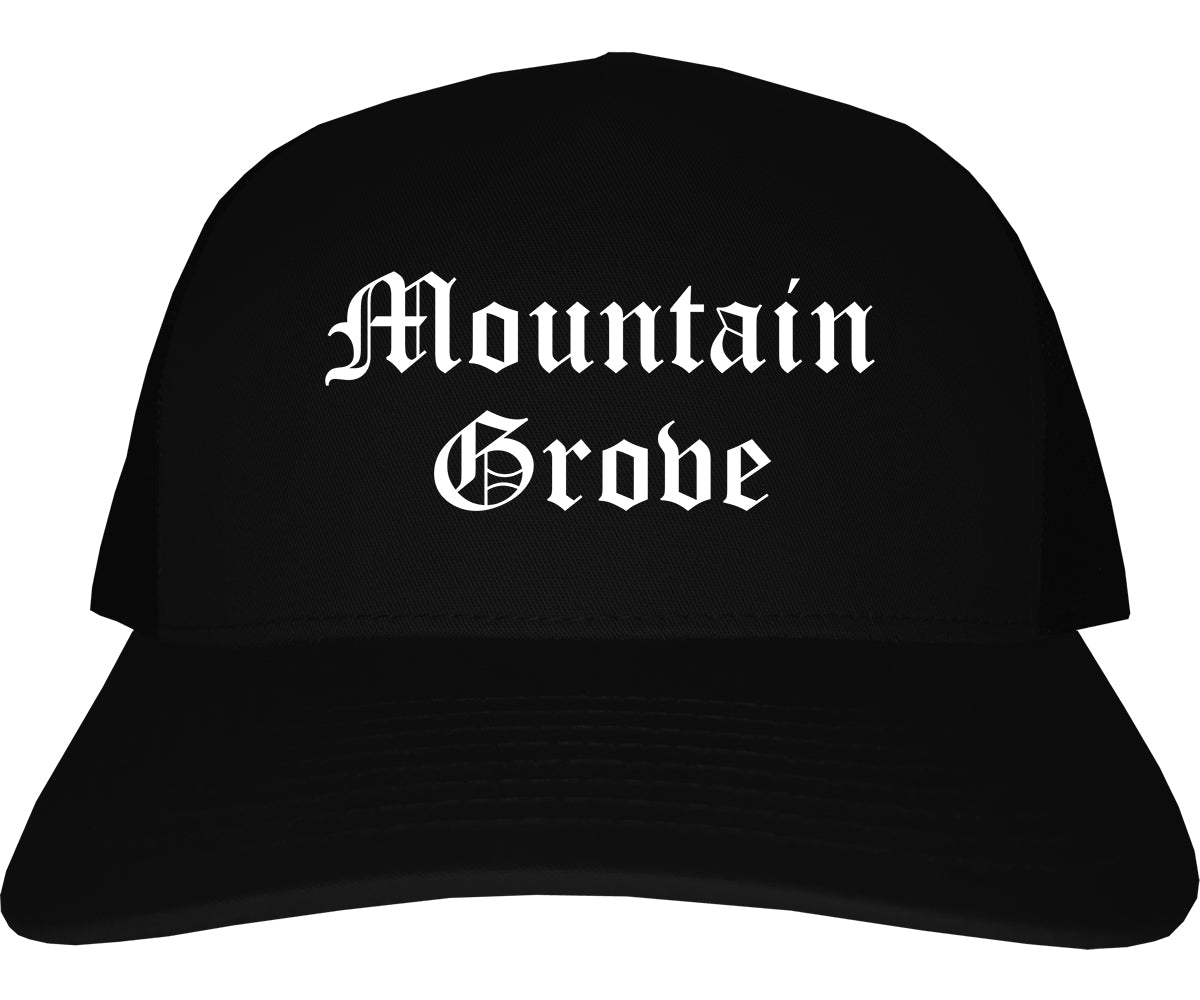 Mountain Grove Missouri MO Old English Mens Trucker Hat Cap Black