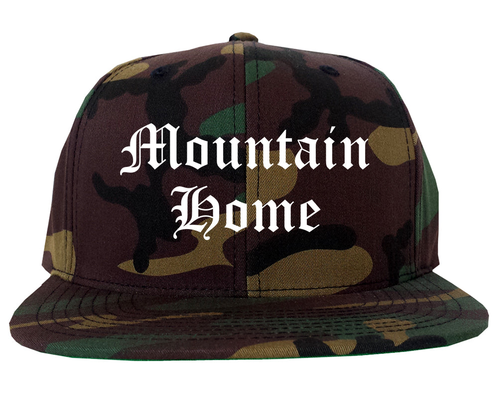 Mountain Home Arkansas AR Old English Mens Snapback Hat Army Camo