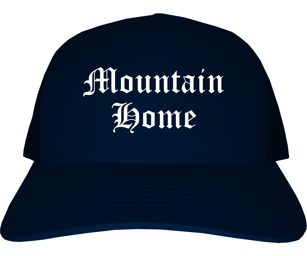 Mountain Home Arkansas AR Old English Mens Trucker Hat Cap Navy Blue