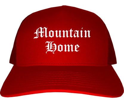 Mountain Home Arkansas AR Old English Mens Trucker Hat Cap Red