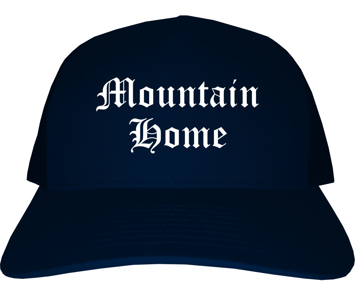 Mountain Home Idaho ID Old English Mens Trucker Hat Cap Navy Blue