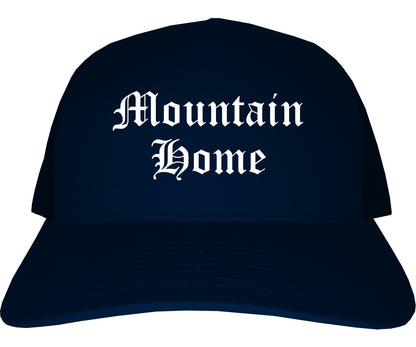 Mountain Home Idaho ID Old English Mens Trucker Hat Cap Navy Blue