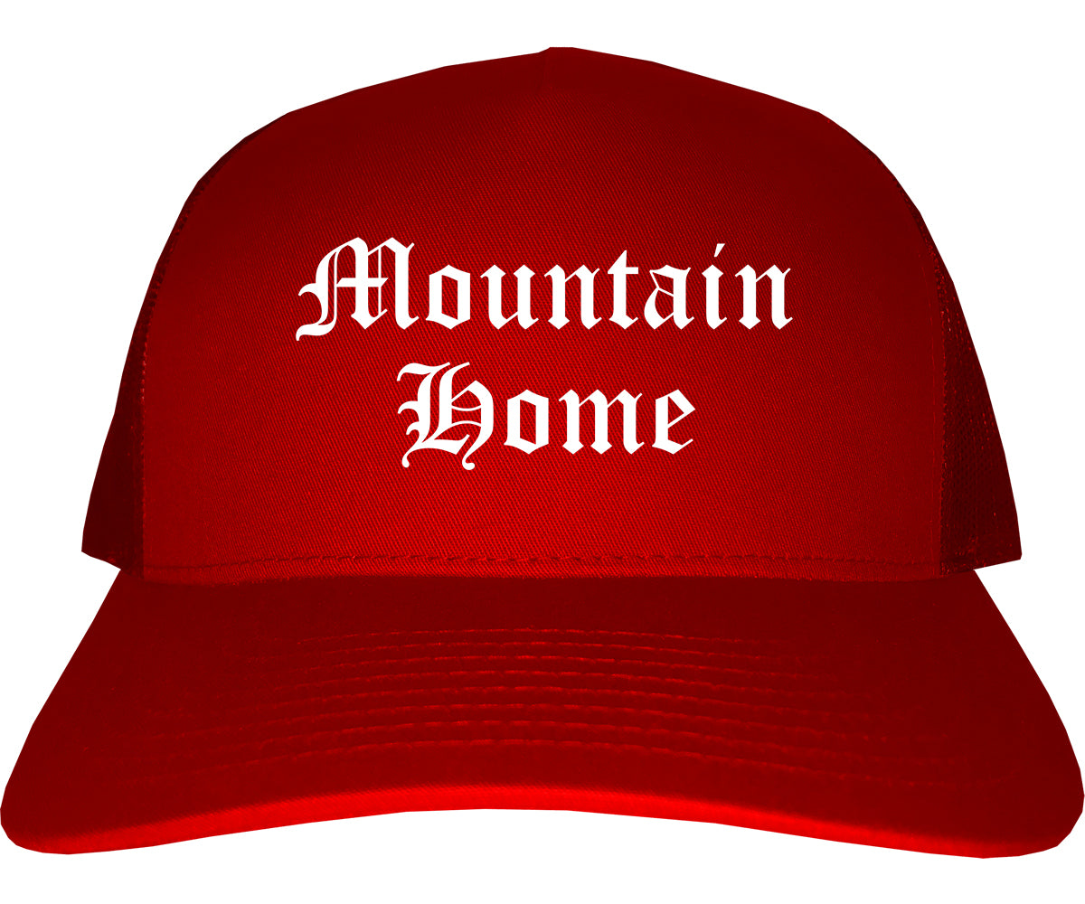 Mountain Home Idaho ID Old English Mens Trucker Hat Cap Red
