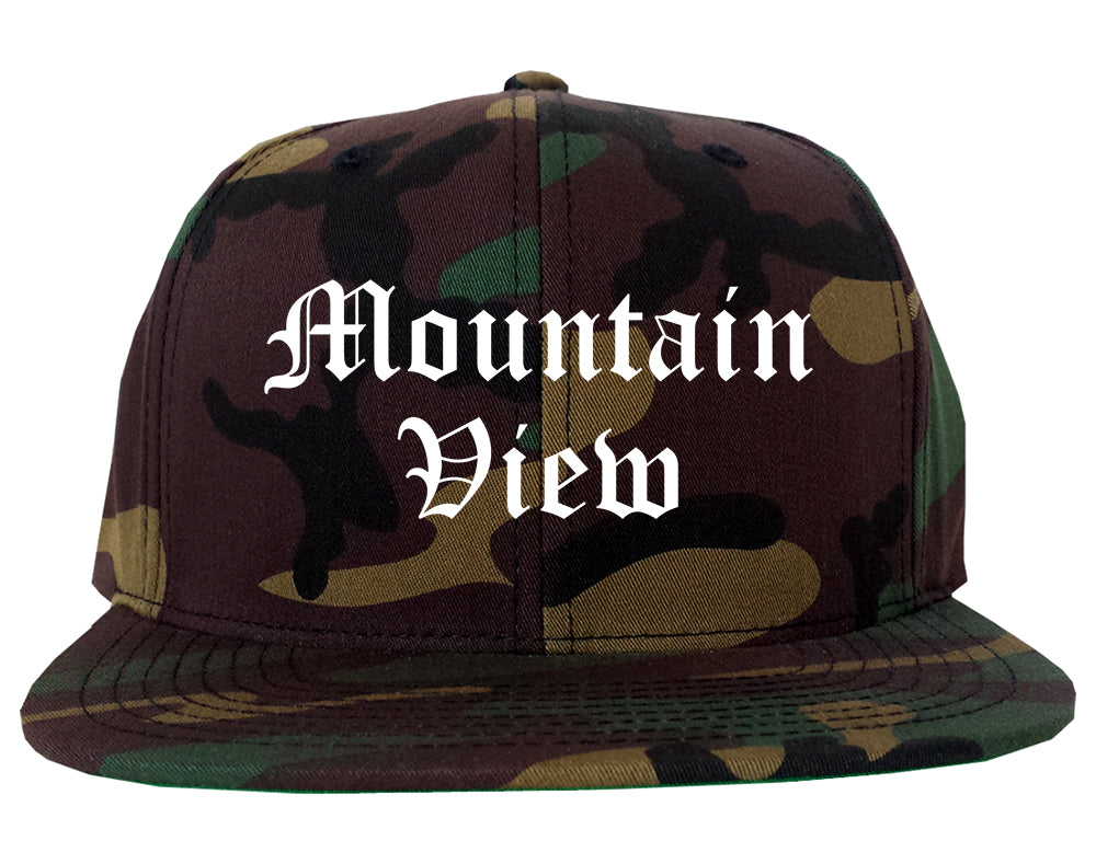 Mountain View California CA Old English Mens Snapback Hat Army Camo