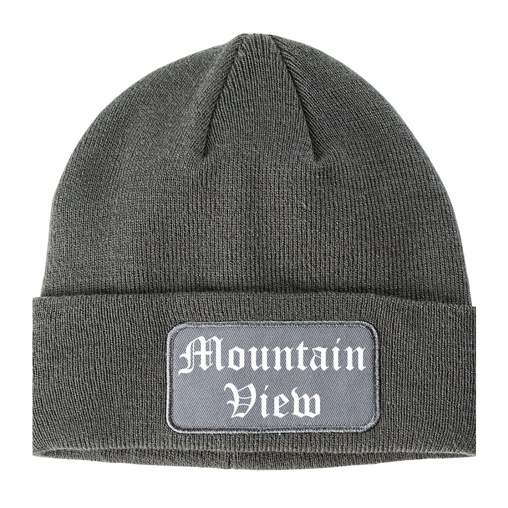 Mountain View California CA Old English Mens Knit Beanie Hat Cap Grey