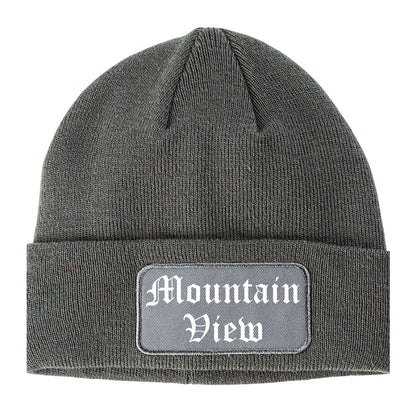 Mountain View California CA Old English Mens Knit Beanie Hat Cap Grey