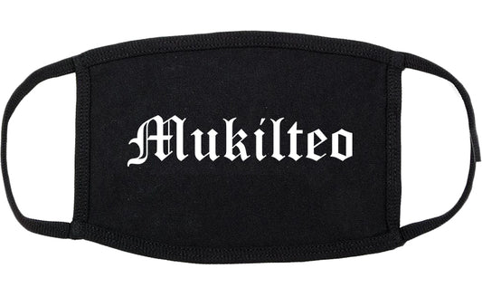 Mukilteo Washington WA Old English Cotton Face Mask Black