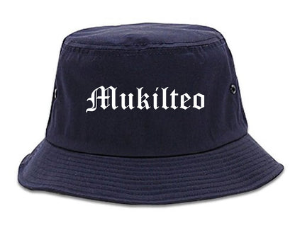 Mukilteo Washington WA Old English Mens Bucket Hat Navy Blue