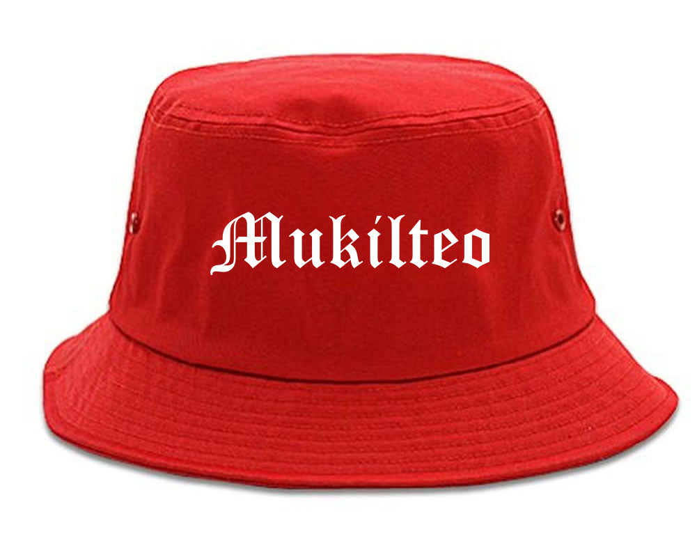 Mukilteo Washington WA Old English Mens Bucket Hat Red