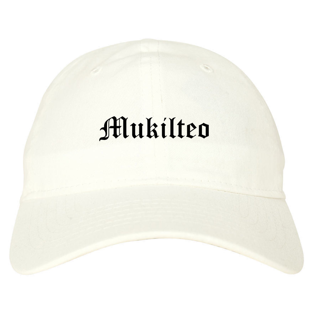 Mukilteo Washington WA Old English Mens Dad Hat Baseball Cap White