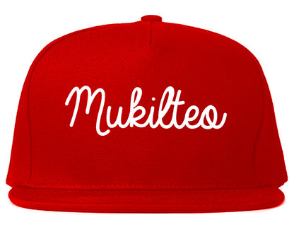 Mukilteo Washington WA Script Mens Snapback Hat Red