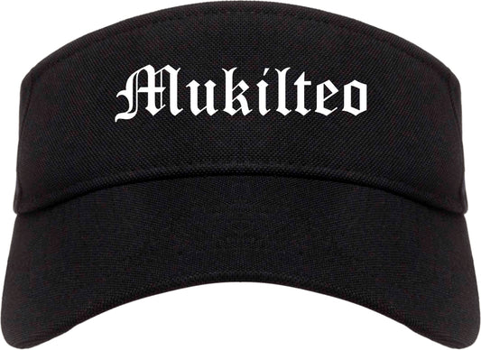 Mukilteo Washington WA Old English Mens Visor Cap Hat Black