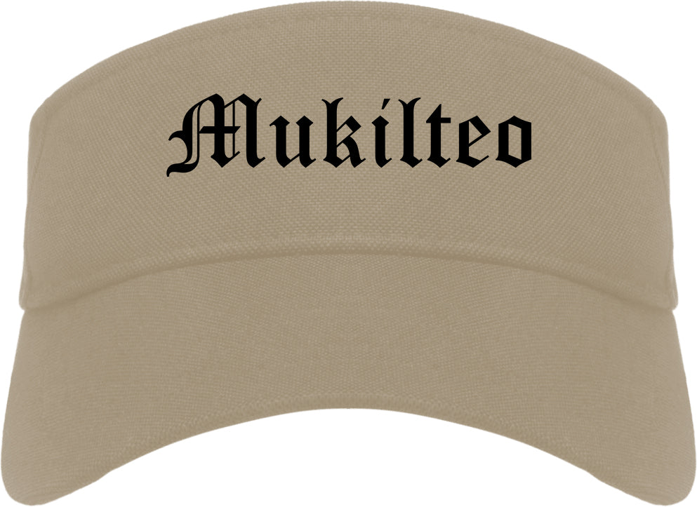 Mukilteo Washington WA Old English Mens Visor Cap Hat Khaki