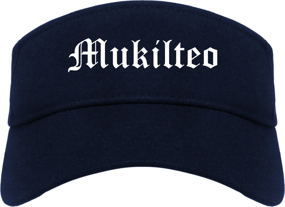 Mukilteo Washington WA Old English Mens Visor Cap Hat Navy Blue