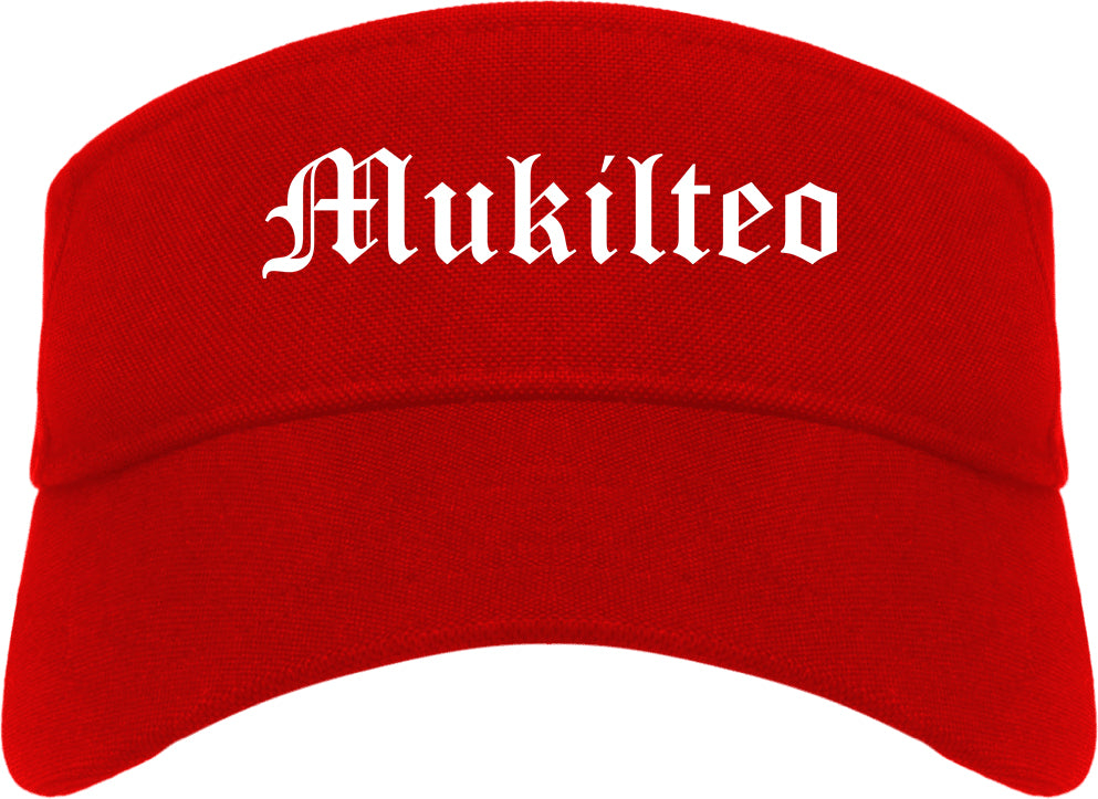 Mukilteo Washington WA Old English Mens Visor Cap Hat Red