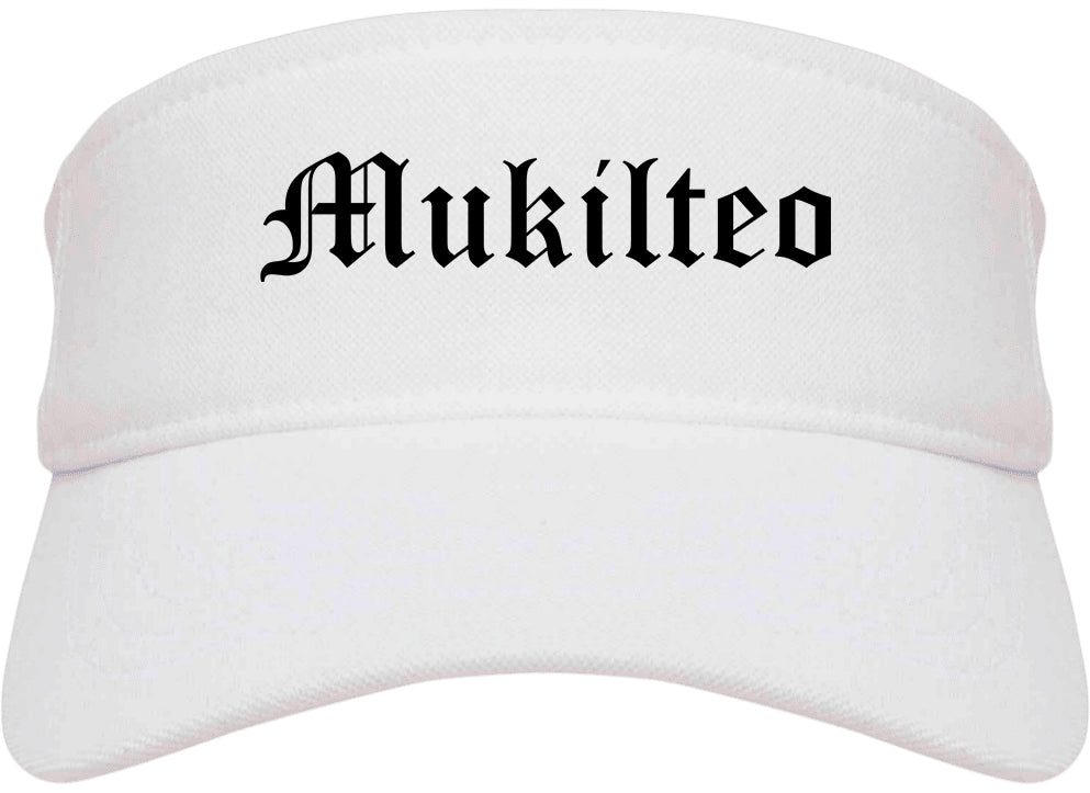 Mukilteo Washington WA Old English Mens Visor Cap Hat White