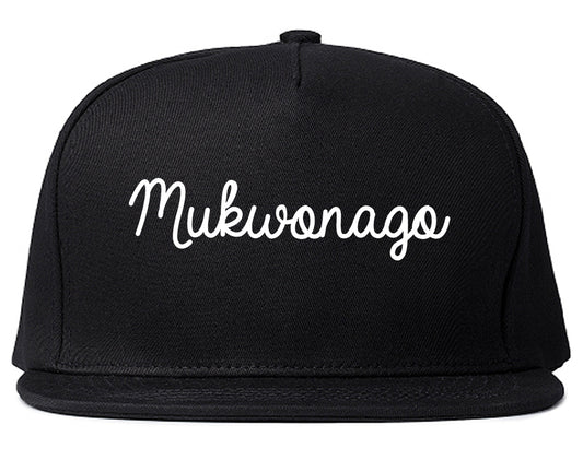 Mukwonago Wisconsin WI Script Mens Snapback Hat Black