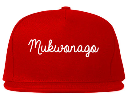 Mukwonago Wisconsin WI Script Mens Snapback Hat Red
