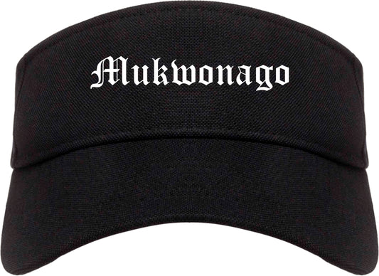 Mukwonago Wisconsin WI Old English Mens Visor Cap Hat Black