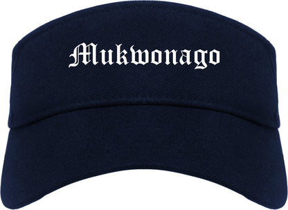 Mukwonago Wisconsin WI Old English Mens Visor Cap Hat Navy Blue