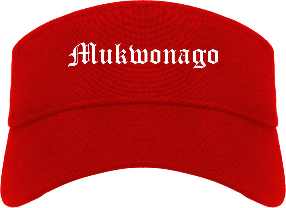 Mukwonago Wisconsin WI Old English Mens Visor Cap Hat Red