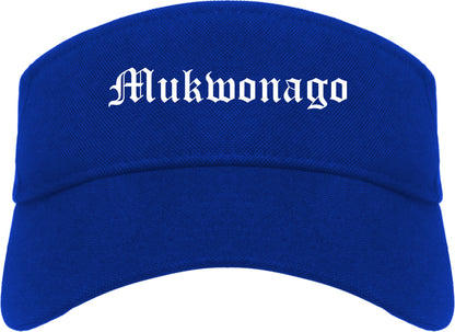 Mukwonago Wisconsin WI Old English Mens Visor Cap Hat Royal Blue