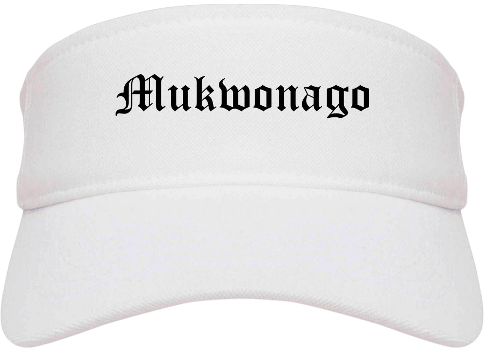 Mukwonago Wisconsin WI Old English Mens Visor Cap Hat White