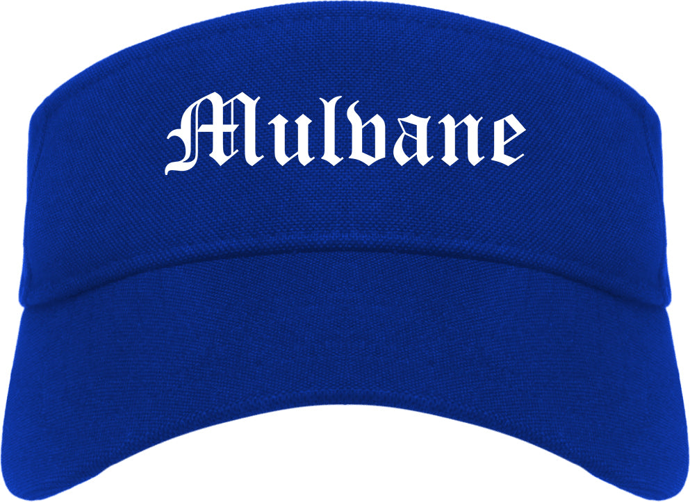 Mulvane Kansas KS Old English Mens Visor Cap Hat Royal Blue