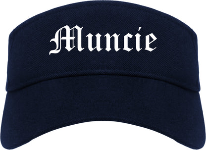 Muncie Indiana IN Old English Mens Visor Cap Hat Navy Blue
