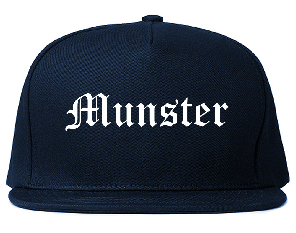 Munster Indiana IN Old English Mens Snapback Hat Navy Blue