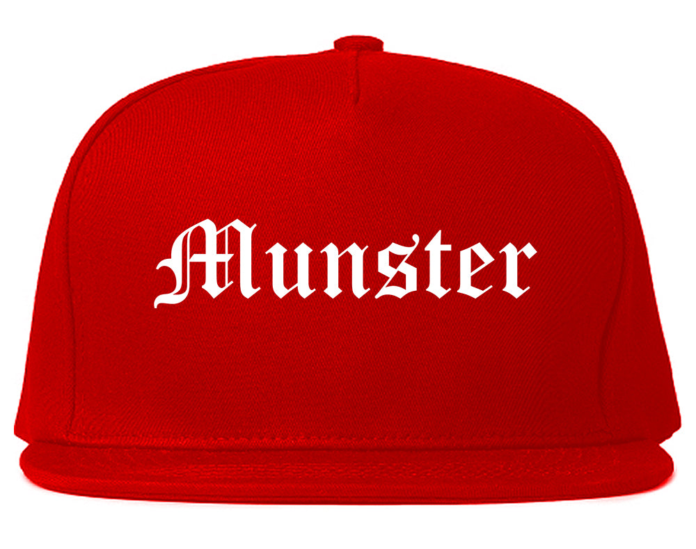 Munster Indiana IN Old English Mens Snapback Hat Red