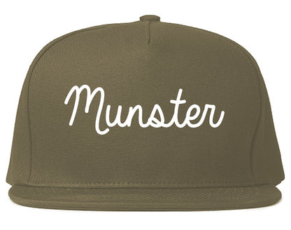 Munster Indiana IN Script Mens Snapback Hat Grey