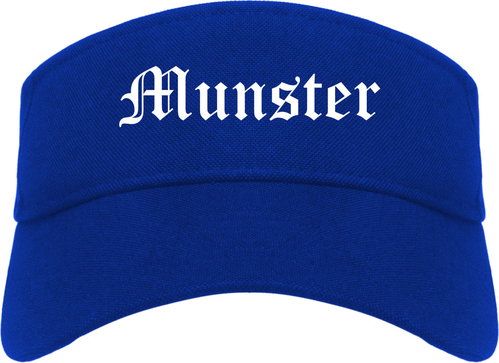Munster Indiana IN Old English Mens Visor Cap Hat Royal Blue