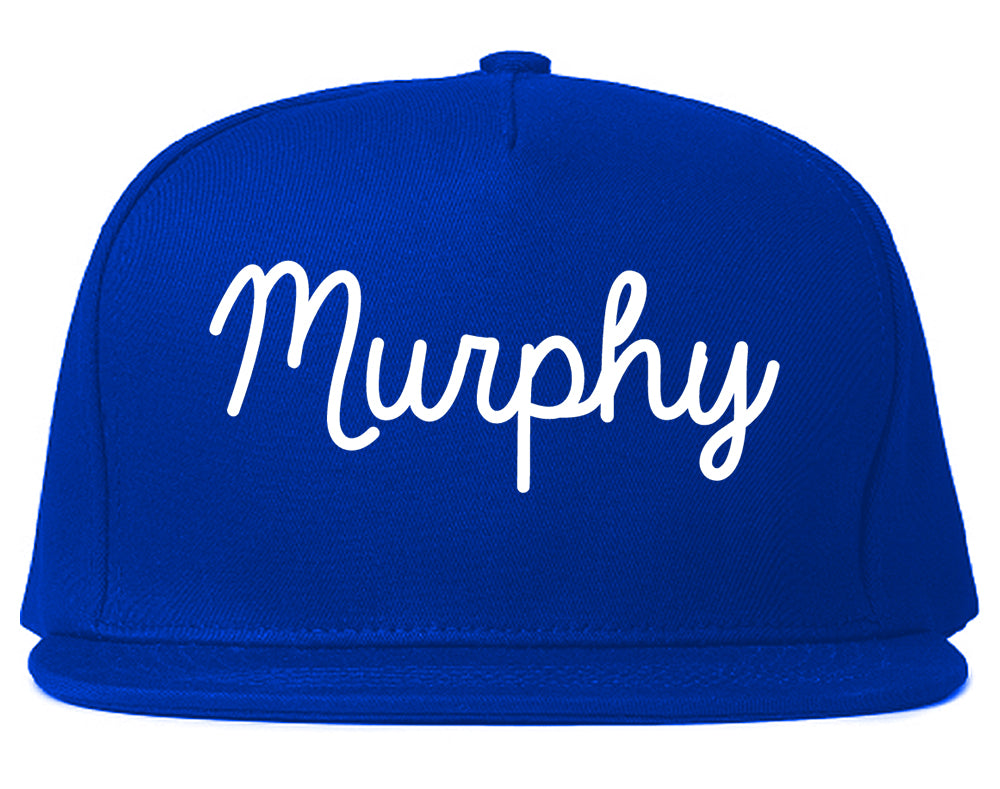 Murphy Texas TX Script Mens Snapback Hat Royal Blue