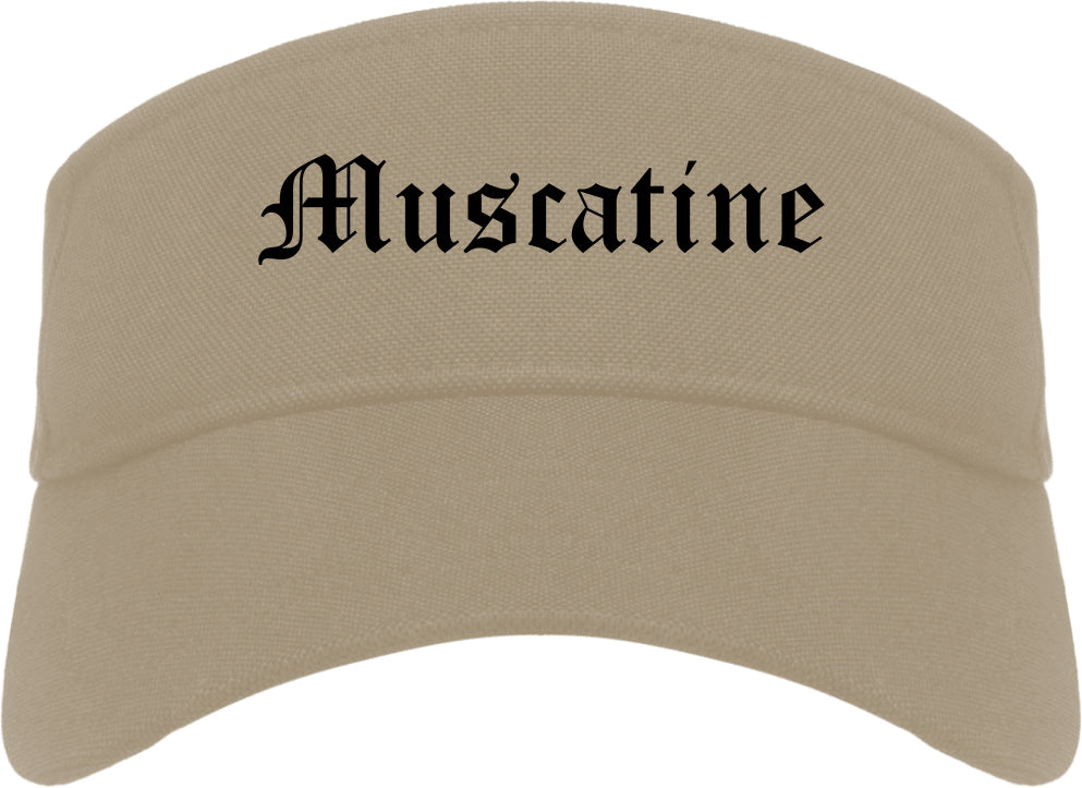Muscatine Iowa IA Old English Mens Visor Cap Hat Khaki