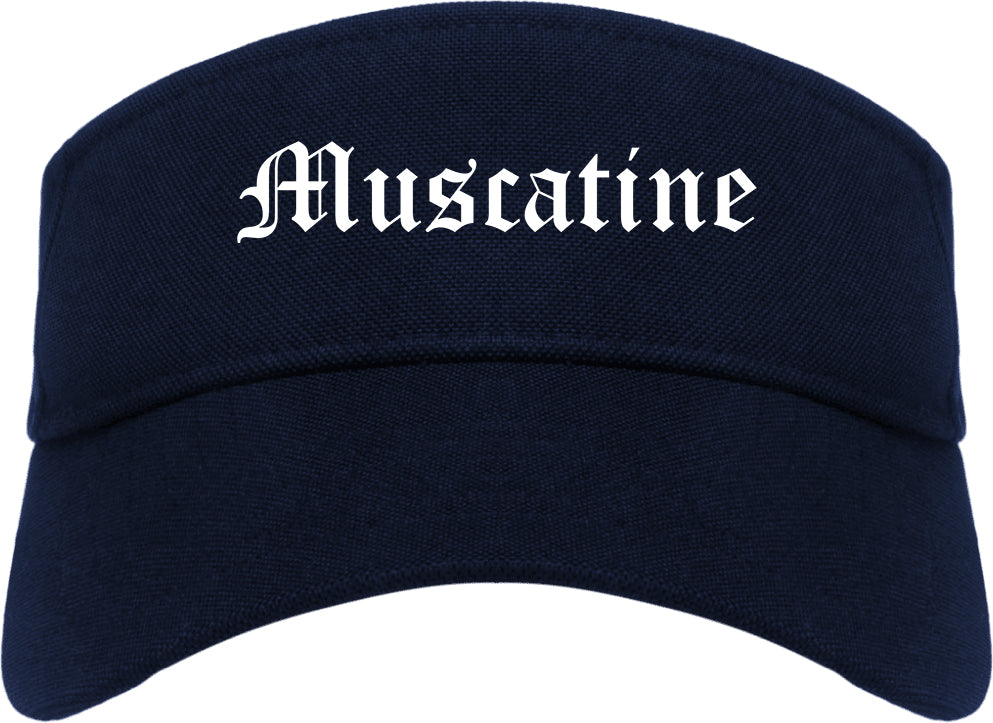 Muscatine Iowa IA Old English Mens Visor Cap Hat Navy Blue
